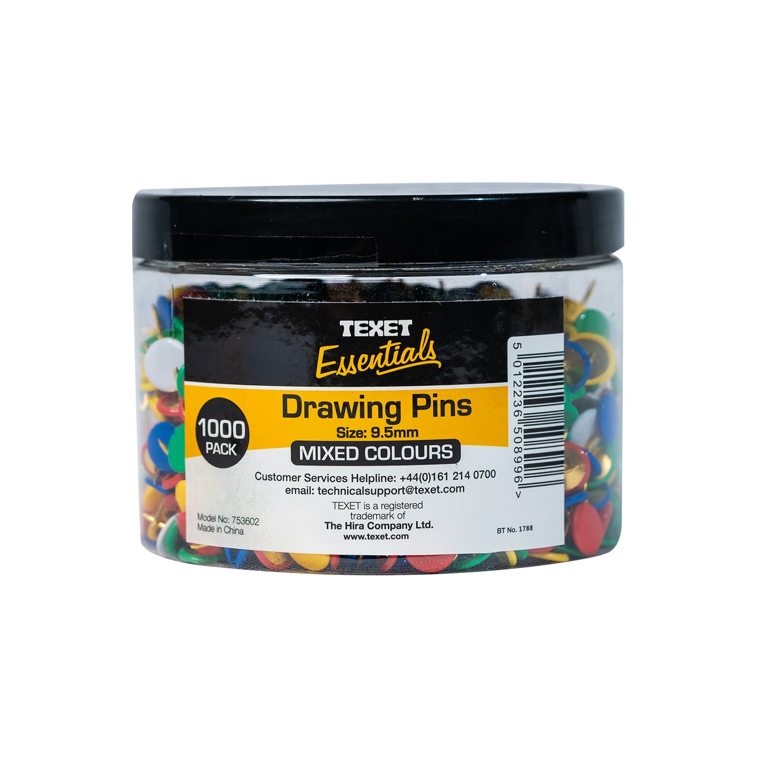 Drawing Pins 9.5mm Pack 1000 Assorted Colours