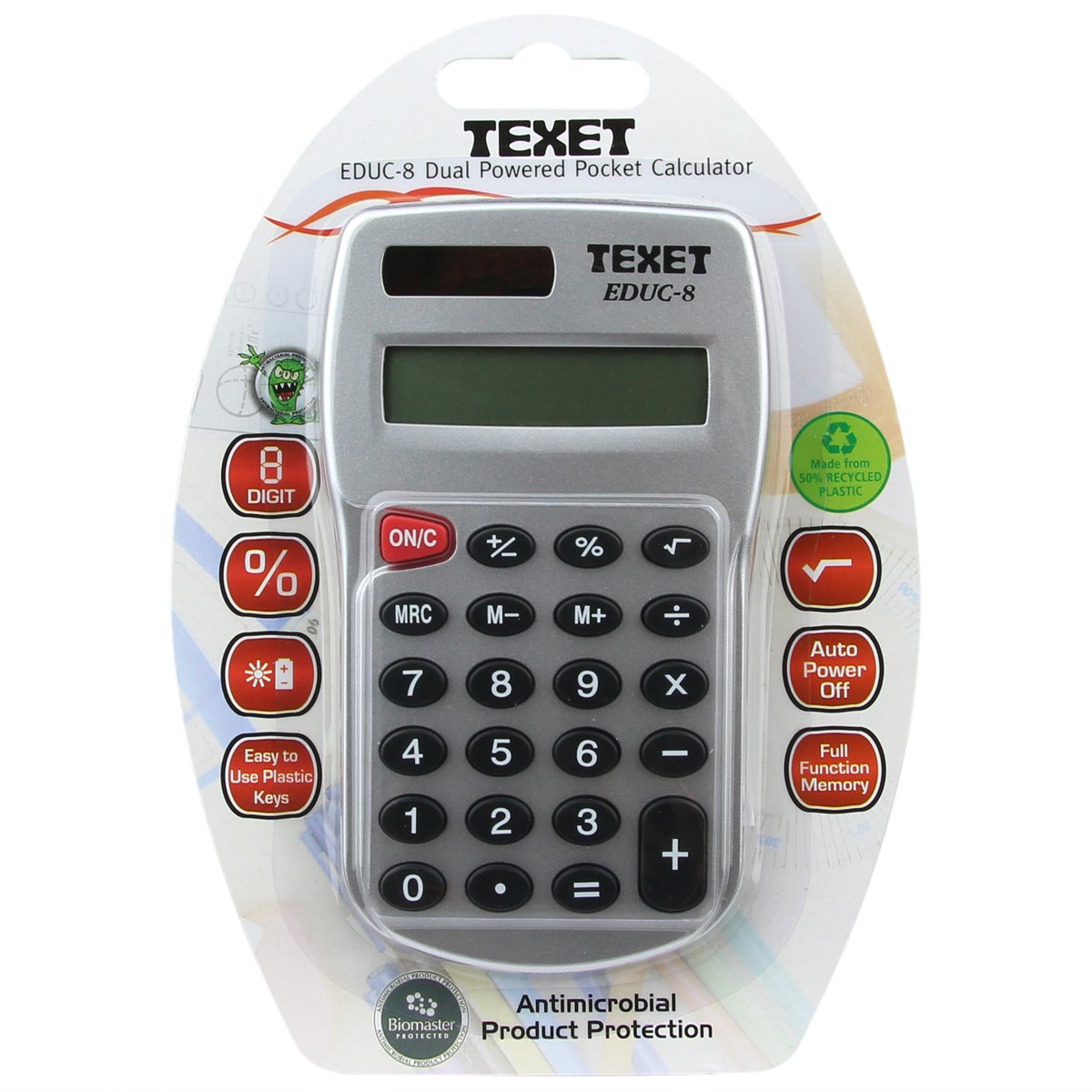 EDUC-8CC Large 8 Digit Dual Powered Pocket Calculator Class Pack, Pack of 30