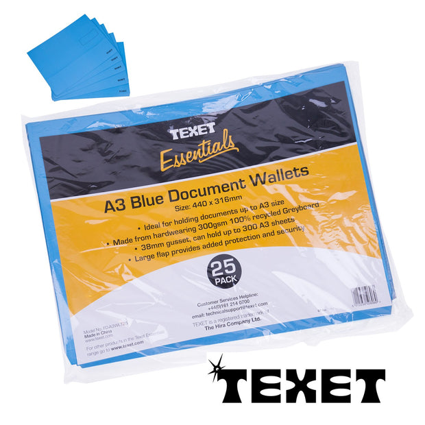 A3 Document Wallets Blue, Pack of 25 – www.texet.com