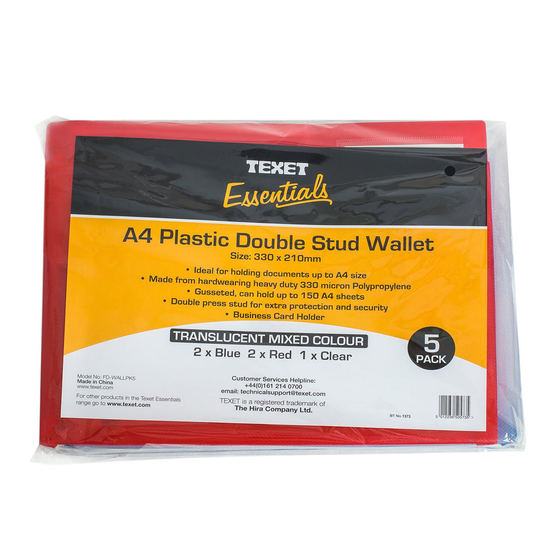 A4 Double Stud Wallets Assorted Colour, Pack of 5