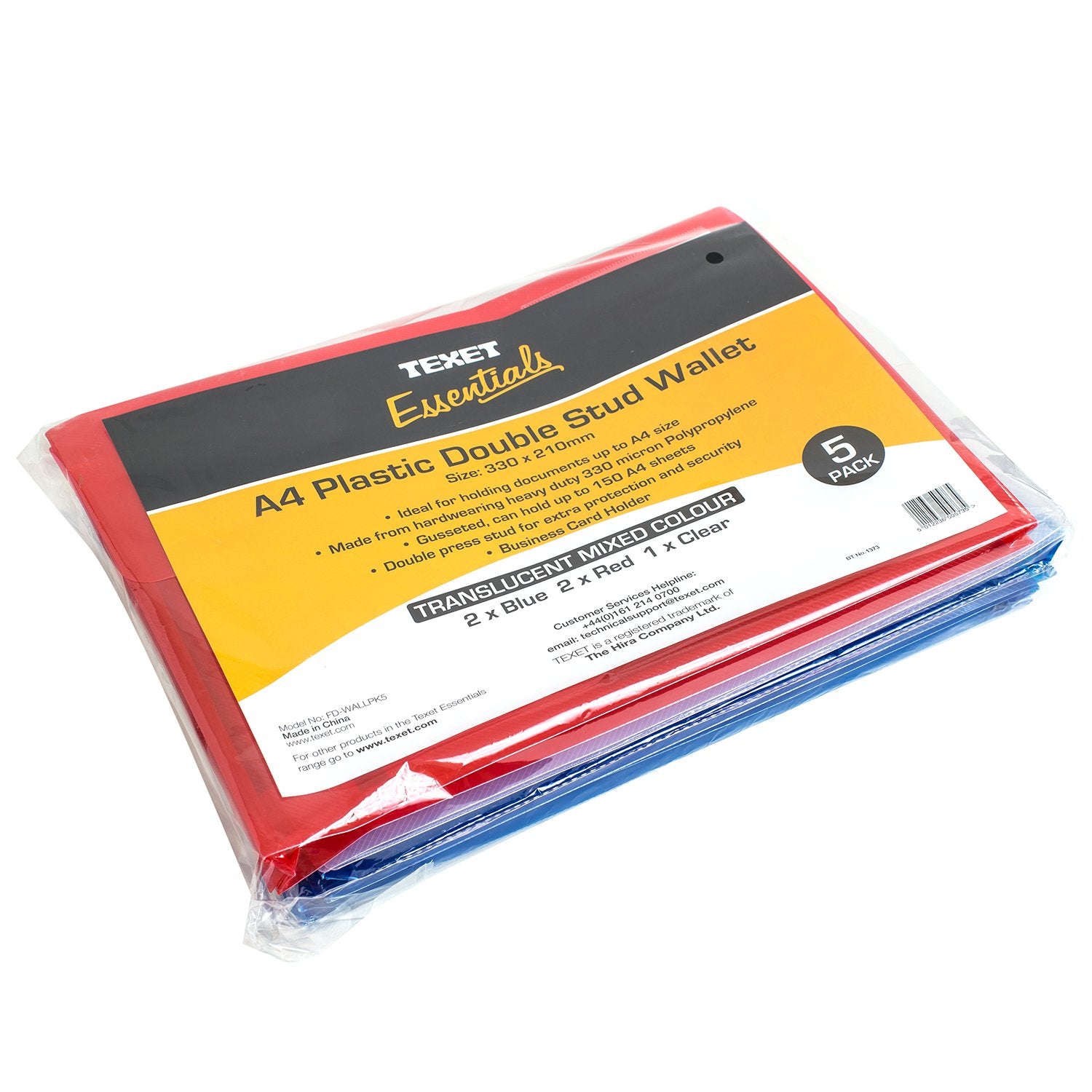 A4 Double Stud Wallets Assorted Colour, Pack of 5