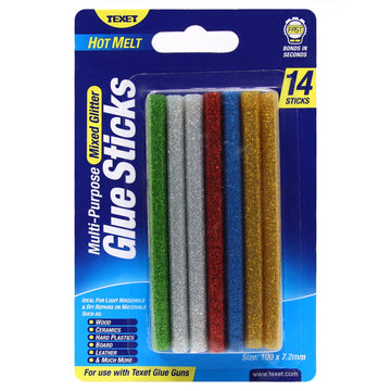 Mixed Colours Glitter Glue Sticks 100 x 7.2mm, Pack of 14