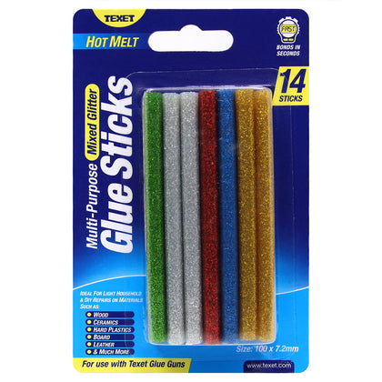Mixed Colours Glitter Glue Sticks 100 x 7.2mm, Pack of 14