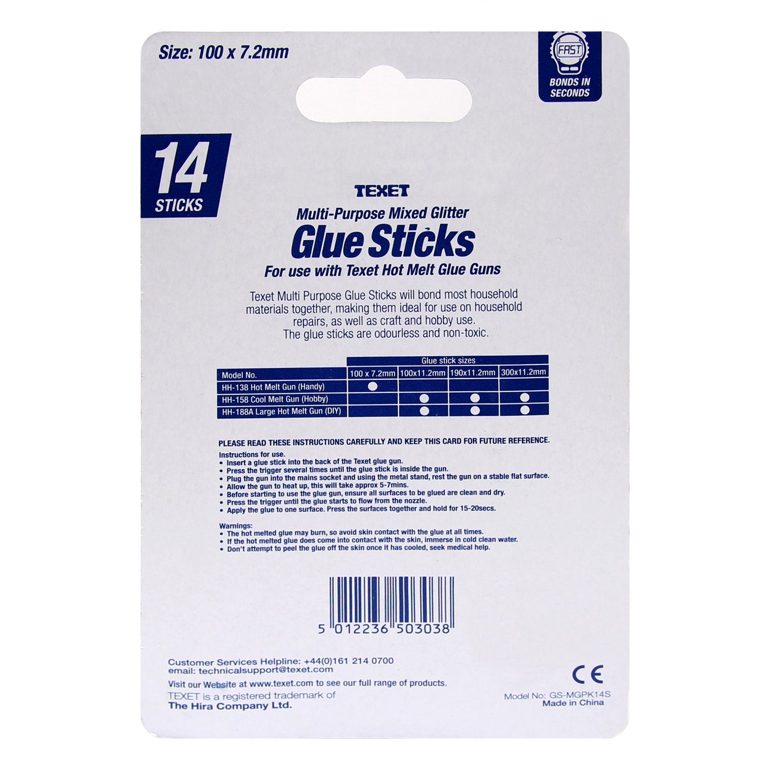 Mixed Colours Glitter Glue Sticks 100 x 7.2mm, Pack of 14