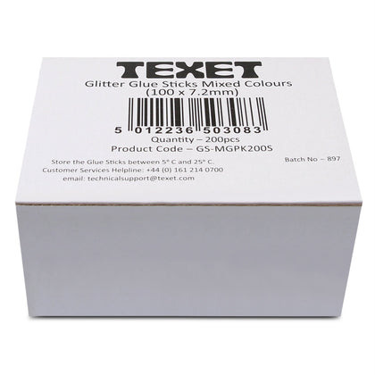Glitter Glue Sticks Mixed Colours 100 x 7.2mm, Pack of 200