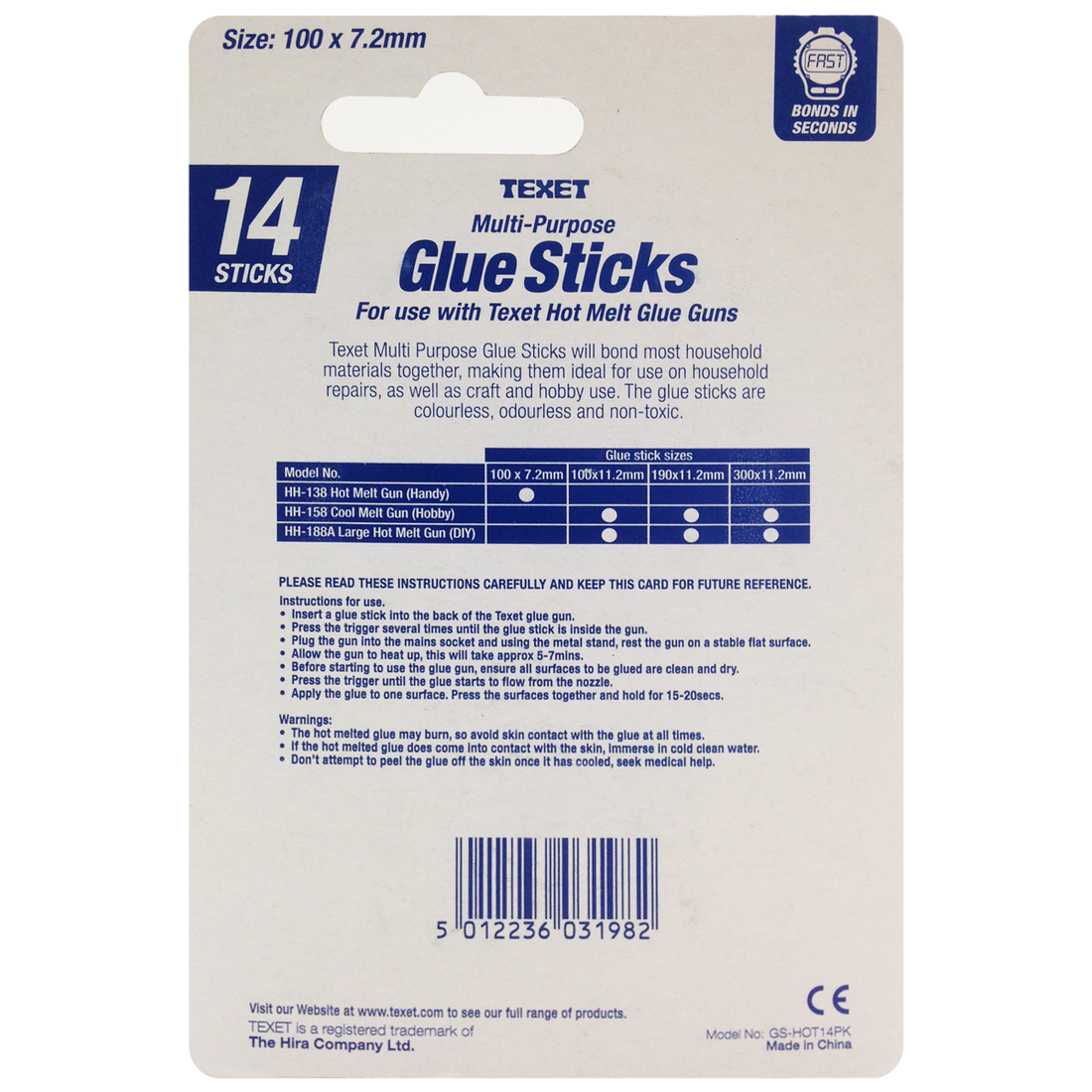Hot Melt Glue Stick 100 x 7.2mm, Pack of 14