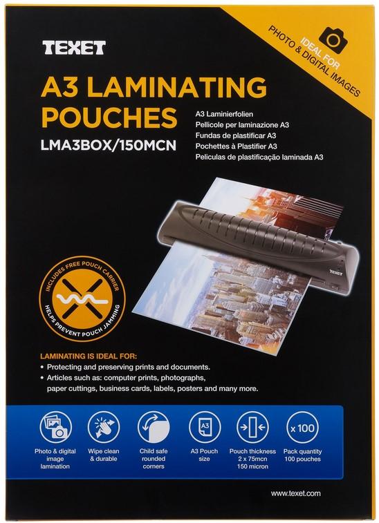 A3 Laminating Pouches 150 mcn, Pack of 100