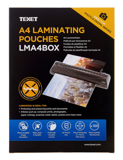 A4 150 mcn Pack 100 Laminating Pouches