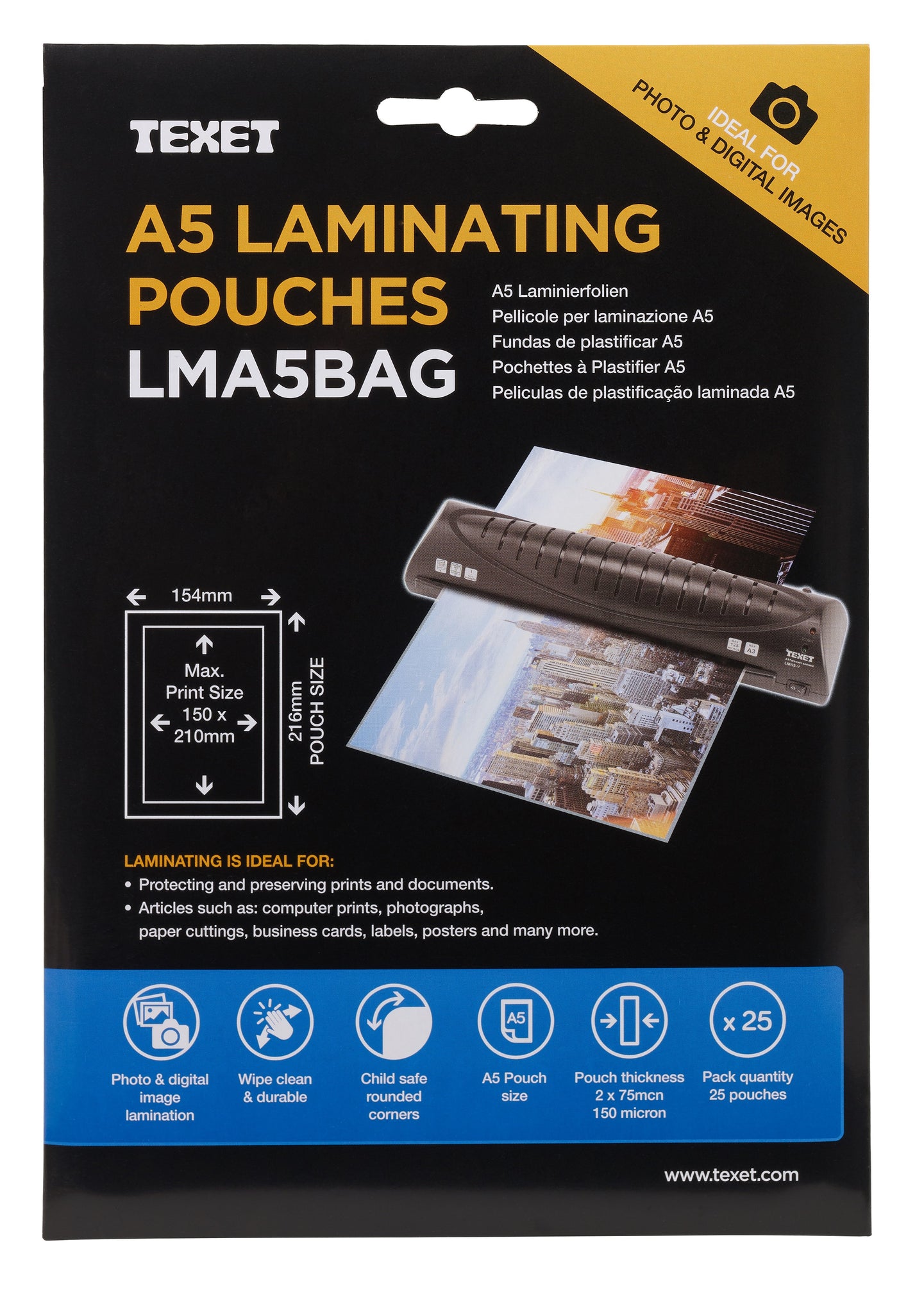 A5 150 mcn Pack 25 Laminating Pouches