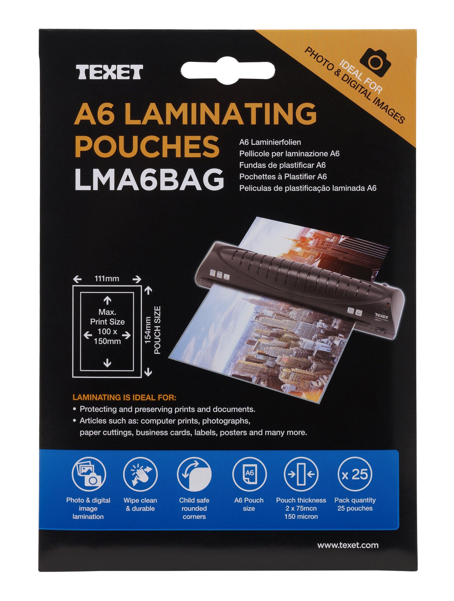 A6 150 mcn Pack 25 Laminating Pouches