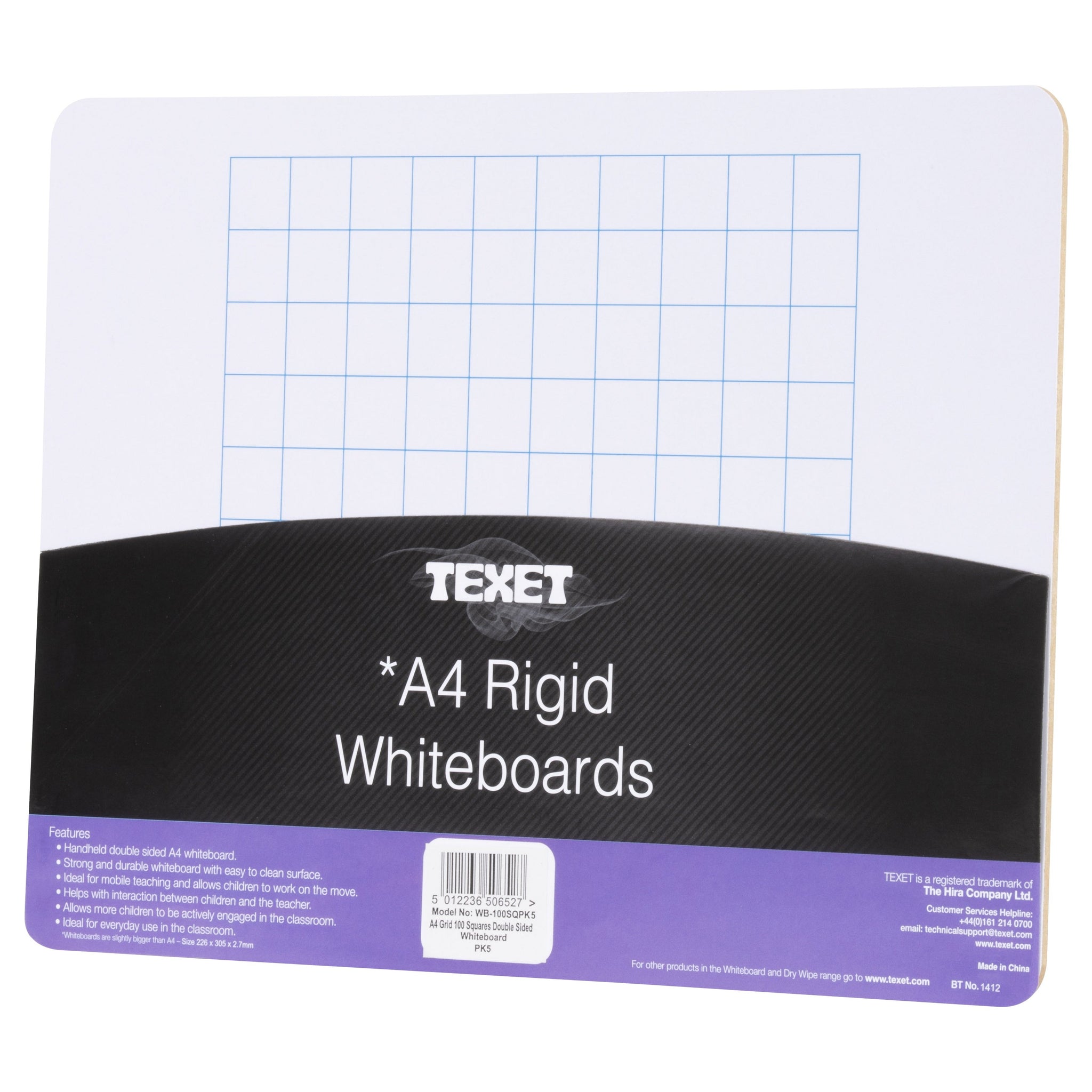 A4 Rigid Maths 100 Square Grid Whiteboard, Pack of 5