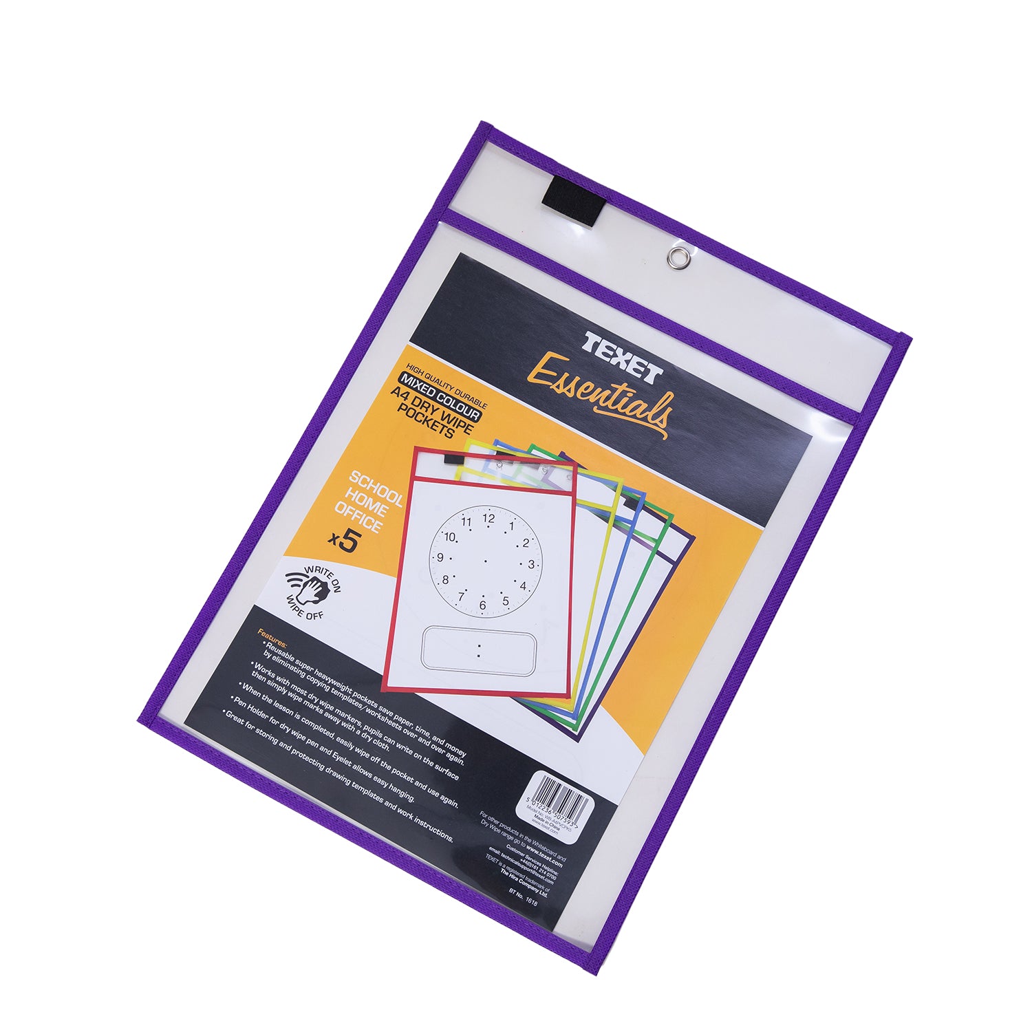 A4 Drywipe Sleeves Assorted Colours, Pack of 5