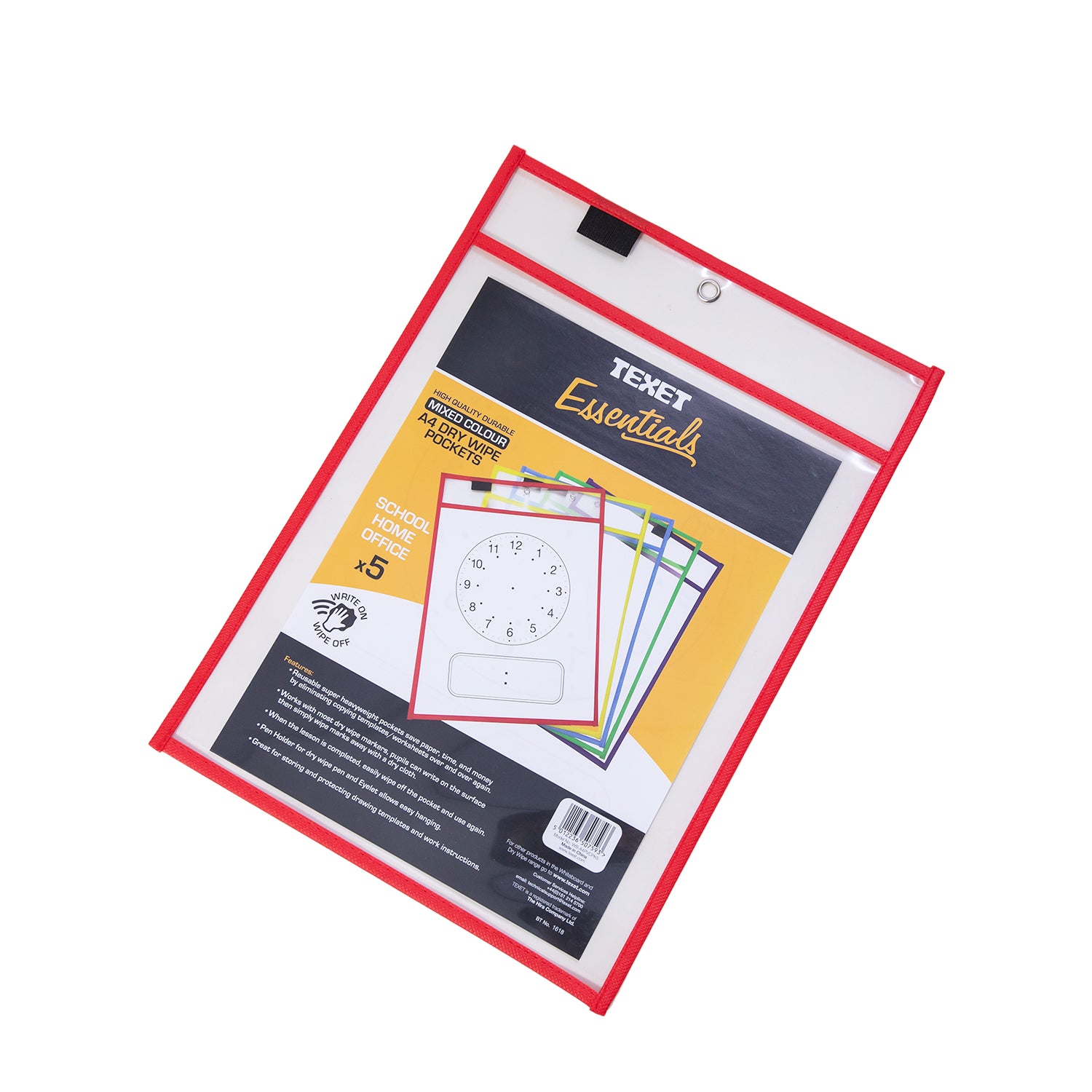 A4 Drywipe Sleeves Assorted Colours, Pack of 5