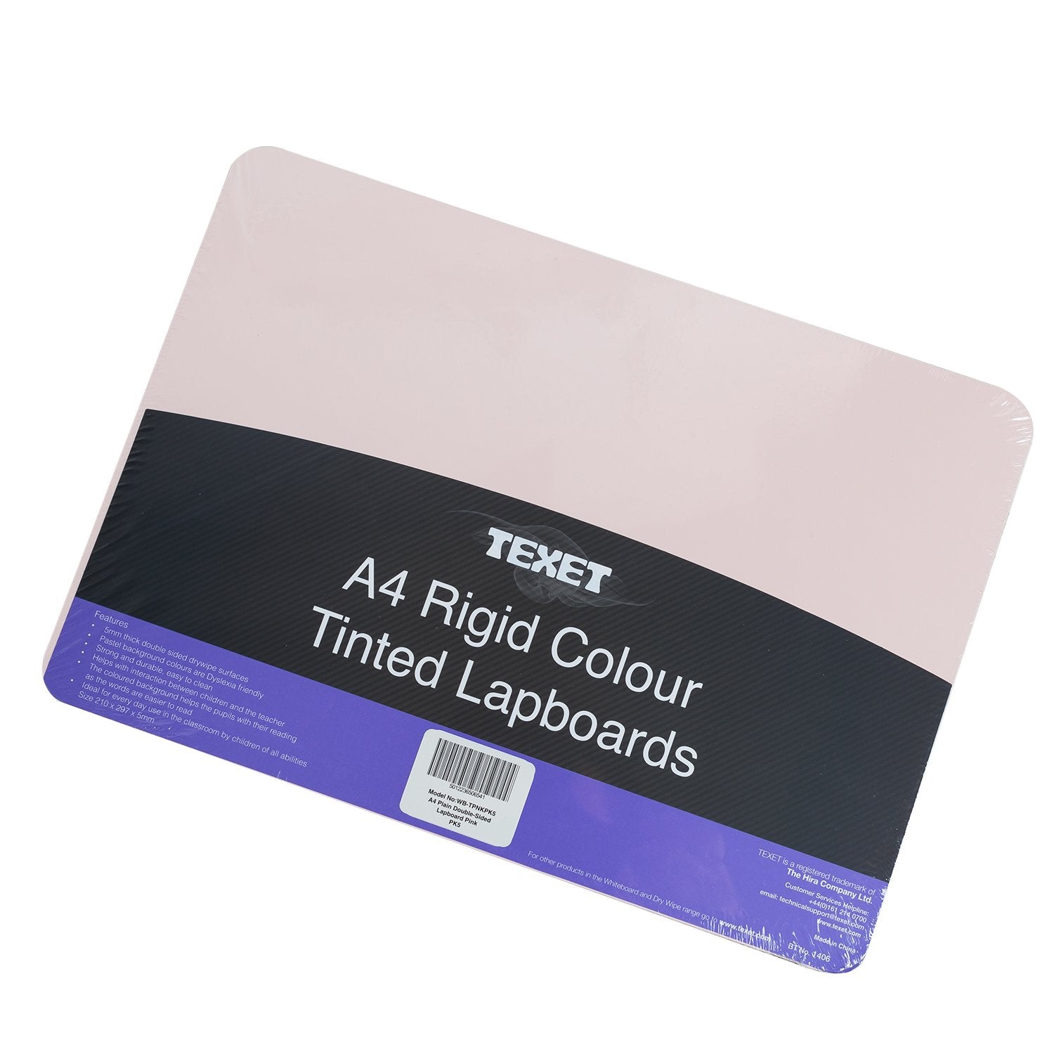 A4 Rigid Plain Double-Sided Lapboard Pink, Pack of 5