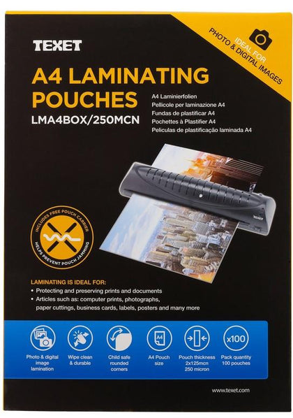 A4 250 mcn Pack 100 Laminating Pouches